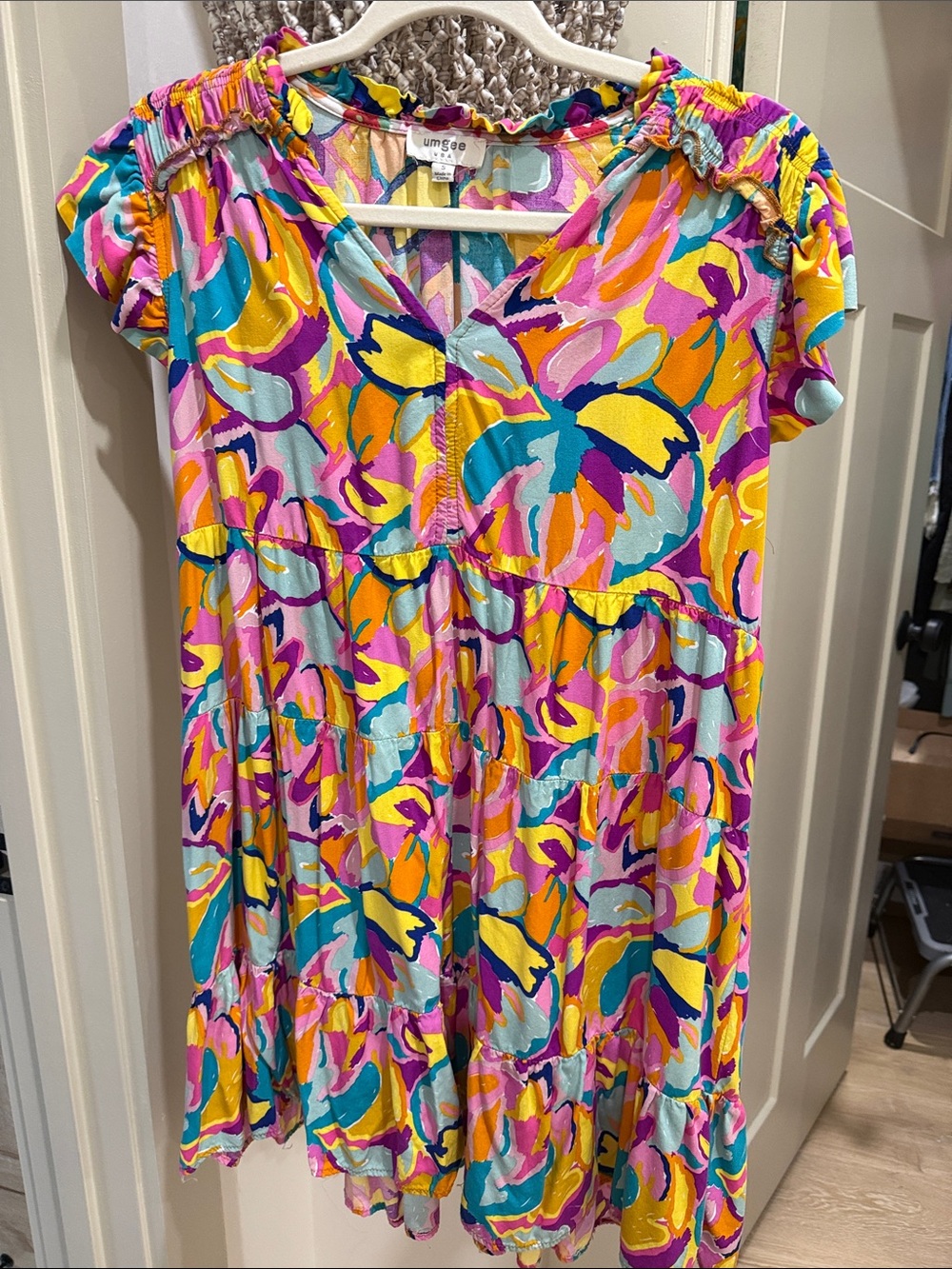 Umgee Multicolor Floral Tiered Dress - Pink, Yellow & Blue